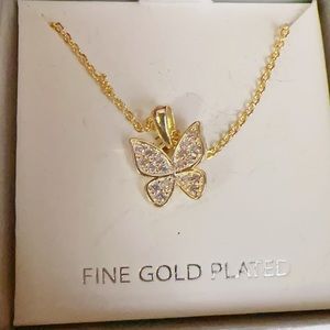 Sparkly kidz fine gold plated necklace crystals paved butterfly new gift box 🎁